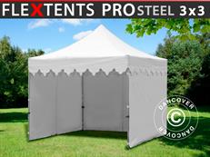 Tente pliable FleXtents PRO Steel "Morocco" 3x3m Blanc, avec 4 cotés