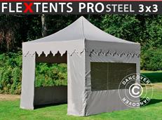 Tente pliable FleXtents PRO Steel "Morocco" 3x3m Latte, avec 4 cotés