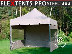 Tente pliable FleXtents PRO Steel "Peaked" 3x3m Latte, avec 4 cotés