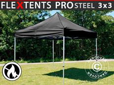 Tente pliable FleXtents PRO Steel 3x3m Noir, Ignifugé