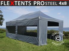 Tente pliable FleXtents PRO Steel 4x8m Gris, avec 6 cotés