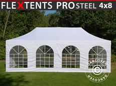 Tente pliable FleXtents PRO Steel Vintage Style 4x8m Blanc, avec 6 cotés