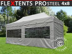 Tente pliable FleXtents PRO Steel "Peaked" 4x8m Latte, avec 6 cotés