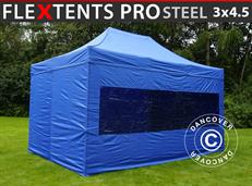 Tente pliable FleXtents PRO Steel 3x4,5m, Bleu, avec 4 cotés