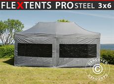 Tente pliable FleXtents PRO Steel 3x6m Gris, avec 6 cotés