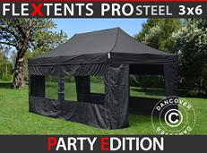 Tente pliable FleXtents PRO Steel 3x6m Noir, avec 6 cotés