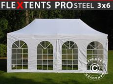 Tente pliable FleXtents PRO Steel Vintage Style 3x6m Blanc, avec 6 cotés