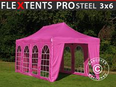 Tente pliable FleXtents PRO Steel Vintage Style 3x6m Rose, avec 6 cotés