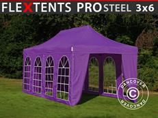 Tente pliable FleXtents PRO Steel Vintage Style 3x6m Violet, avec 6 cotés
