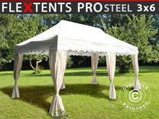 Tente pliable FleXtents PRO Steel "Wave" 3x6m Blanc, avec 6 rideaux decoratifs