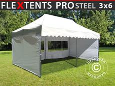 Tente pliable FleXtents PRO Steel "Wave" 3x6m Blanc, avec 6 cotés