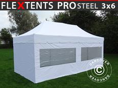 Tente pliable FleXtents PRO Steel "Peaked" 3x6m Blanc, avec 6 cotés