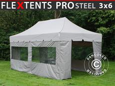 Tente pliable FleXtents PRO Steel "Peaked" 3x6m Latte, avec 6 cotés