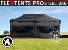 Tente pliable FleXtents PRO Steel 3x6m Noir, Ignifugé, avec 6 cotés
