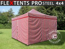 Tente pliable FleXtents PRO Steel 4x4m Rayé, avec 4 cotés