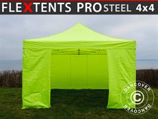 Carpa plegable FleXtents PRO Steel 4x4m Amarillo Flúor/verde, Incl. 4 lados