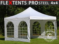 Tente pliable FleXtents PRO Steel Vintage Style 4x4m Blanc, avec 4 cotés
