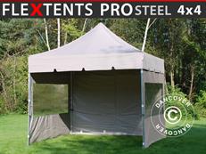 Tente pliable FleXtents PRO Steel "Peaked" 4x4m Latte, avec 4 cotés