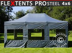 Tente pliable FleXtents PRO Steel 4x6m Gris, avec 8 cotés