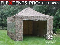 Tente pliable FleXtents PRO Steel 4x6m Camouflage, avec 8 cotés