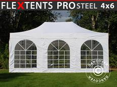 Tente pliable FleXtents PRO Steel Vintage Style 4x6m Blanc, avec 8 cotés