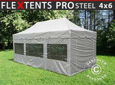 Tente pliable FleXtents PRO Steel "Peaked" 4x6m Latte, avec 8 cotés