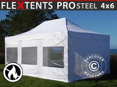Tente pliable FleXtents PRO Steel 4x6m Blanc, Ignifugé, avec 8 cotés