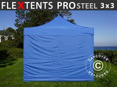 Tente pliable FleXtents PRO Steel 3x3m Bleu, avec 4 cotés