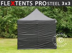 Tente pliable FleXtents PRO Steel 3x3m Noir, avec 4 cotés
