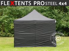 Tente pliable FleXtents PRO Steel 4x4m Noir, avec 4 cotés