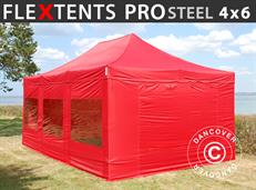 Tente pliable FleXtents PRO Steel 4x6m Rouge, avec 8 cotés