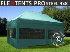 Vouwtent FleXtents PRO Steel 4x8m Groen, inkl. 6 Zijwanden