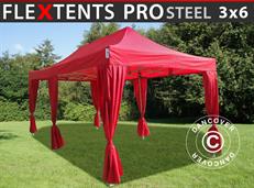 Tente pliable FleXtents PRO Steel 3x6m Rouge, incl. 6 rideaux decoratifs