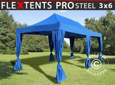 Tente pliable FleXtents PRO Steel 3x6m Bleu, incl. 6 rideaux decoratifs
