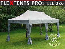 Tente pliable FleXtents PRO Steel 3x6m Latte, incl. 6 rideaux decoratifs