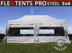 Tente pliable FleXtents PRO Steel 3x6m Latte, avec 6 cotés & rideaux décoratifs