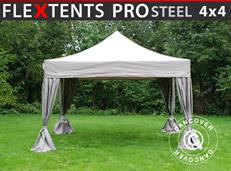 Tente pliable FleXtents PRO Steel 4x4m Latte, avec 4 rideaux décoratifs