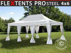 Tente pliable FleXtents PRO Steel 4x6m Blanc, avec 8 rideaux décoratifs