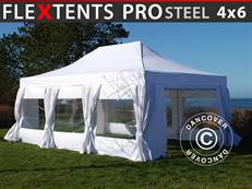 Tente pliable FleXtents PRO Steel 4x6m Blanc, avec 8 cotés & rideaux décoratifs