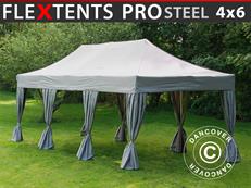 Tente pliable FleXtents PRO Steel 4x6m Latte, avec 8 rideaux décoratifs