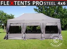 Tente pliable FleXtents PRO Steel 4x6m Latte, avec 8 cotés & rideaux décoratifs