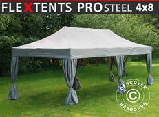 Tente pliable FleXtents PRO Steel 4x8m Latte, avec 6 rideaux décoratifs
