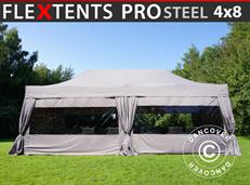 Tente pliable FleXtents PRO Steel 4x8m Latte, avec 6 cotés & rideaux décoratifs