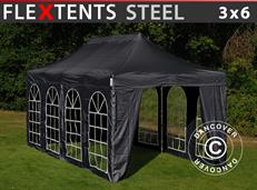 Tente Pliante FleXtents Steel 3x6m Noir, avec 4 cotés