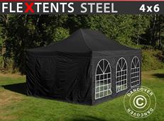 Gazebo pieghevole FleXtents Steel 4x6m Nero, incl. 4 fianchi