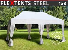 Vouwtent FleXtents Steel 4x8m Wit, inkl. 6 decoratieve gordijnen