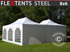 Tente pliable FleXtents Steel 8x6m Blanc, 8 parois latérales inclus