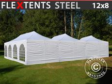 Tente pliable FleXtents® Steel 12x8m Blanc, incl. 8 parois latérales