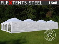 Tente pliable FleXtents® Steel 16x8m Blanc, incl. 10 parois latérales