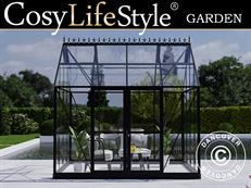 Orangerie, invernadero en cristal 8,9m², 3,01x2,99x2,95m con base y crestería/cima, Negro
